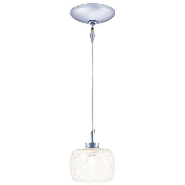 JESCO Lighting Low Voltage Quick Adapt 4-1/8 in. x 101 in. White Weaves on Clear Glass Pendant and Chrome Canopy Kit