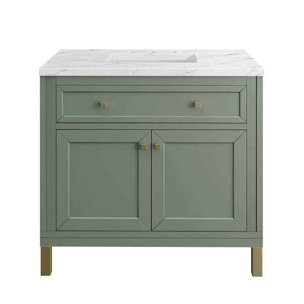 James Martin Vanities Chicago 36.0 in. W x 23.5 in. D x 34 in. H Bathroom Vanity in Smokey Celadon with Ethereal Noctis Quartz Top