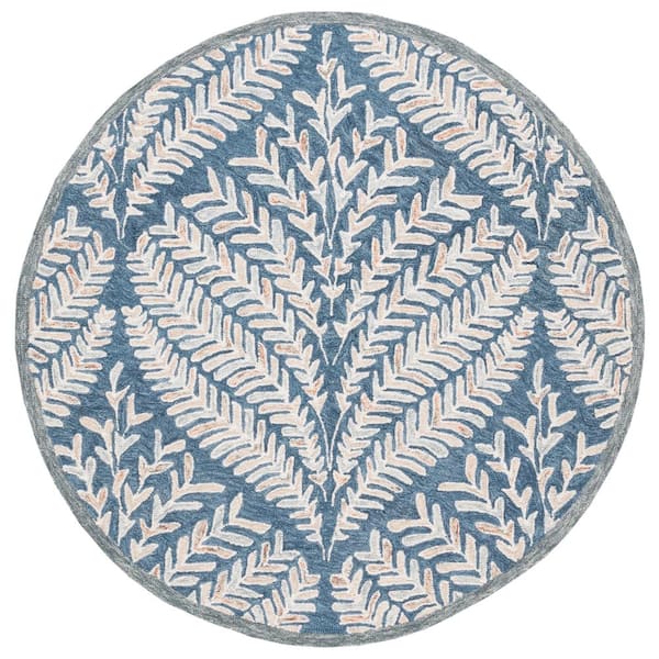 SAFAVIEH Capri Gray/Ivory 5 ft. x 5 ft. Geometric Leaf Round Area Rug