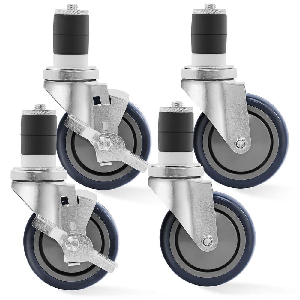Silver 4-Inch Thermoplastic Caster Wheel Set with Brakes