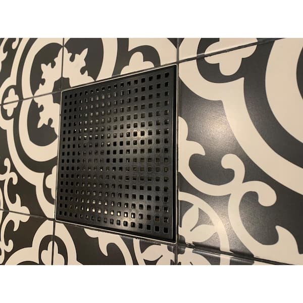 RELN 4 in. x 4 in. Matte Black Square Shower Drain with Square Pattern Drain  Cover FD0402SQBK - The Home Depot