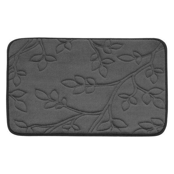 BounceComfort Spring Leaves Dark Gray 20 in. x 30 in. Memory Foam Bath Mat
