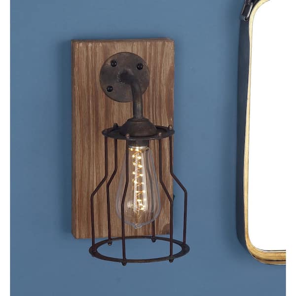 11 in. Brown Metal Battery Operated Geometric Task & Reading Table Lamp with Included Fixed LED Light
