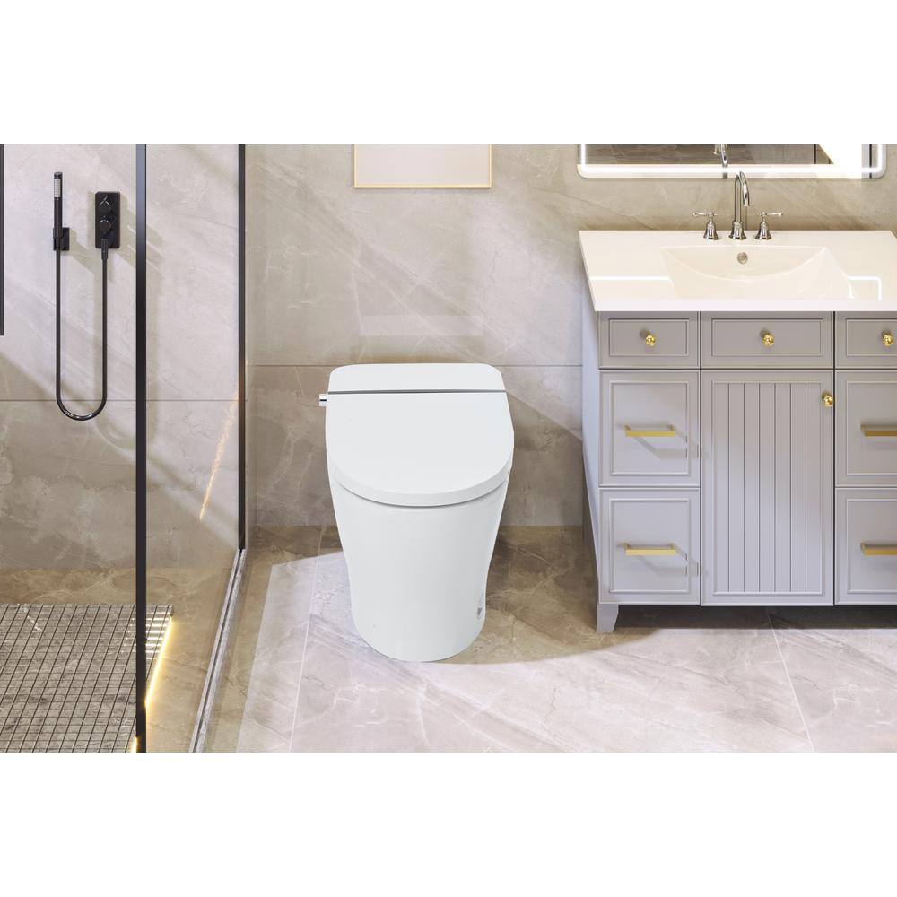 White Ceramic Elongated Smart Bidet Toilet with Dual Flush