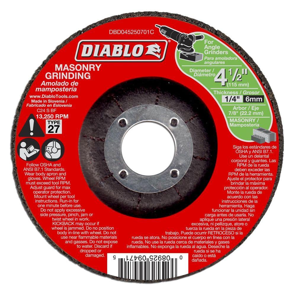 DIABLO 4-1/2 in. x 1/4 in. x 7/8 in. Masonry Grinding Disc with Type 27  Depressed Center DBD045250701C - The Home Depot