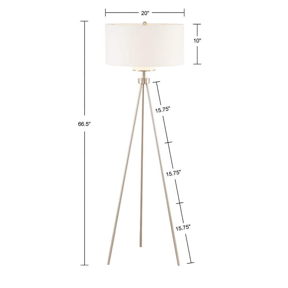 Silver Pacific Tripod Metal Floor Lamp with Grey Glass Shade