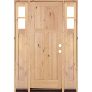 60 in. x 96 in. Knotty Alder 3 Panel Left-Hand/Inswing Clear Glass Unfinished Wood Prehung Front Door with Sidelites