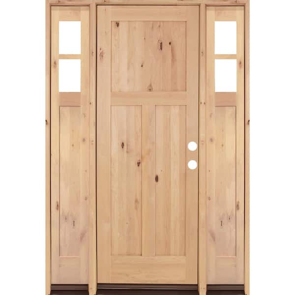 Krosswood Doors 70 in. x 96 in. Knotty Alder 3 Panel Left-Hand/Inswing Clear Glass Unfinished Wood Prehung Front Door with Sidelites