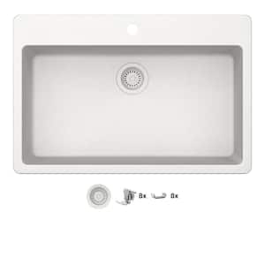 Stonehaven 33 in. Drop-In Single Bowl White Ice Granite Composite Kitchen Sink with White Strainer