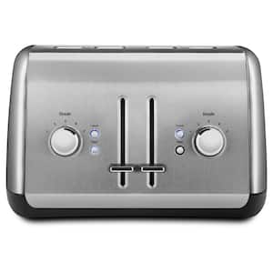4-Slice Silver Wide Slot Toaster with Crumb Tray and Shade Control Settings