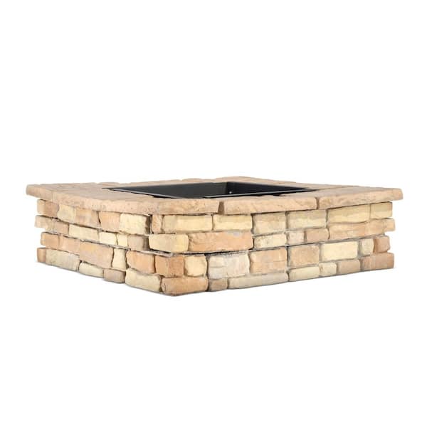 Random Stone Brown Square Fire Pit Kit, How Many Bricks For A Square Fire Pit