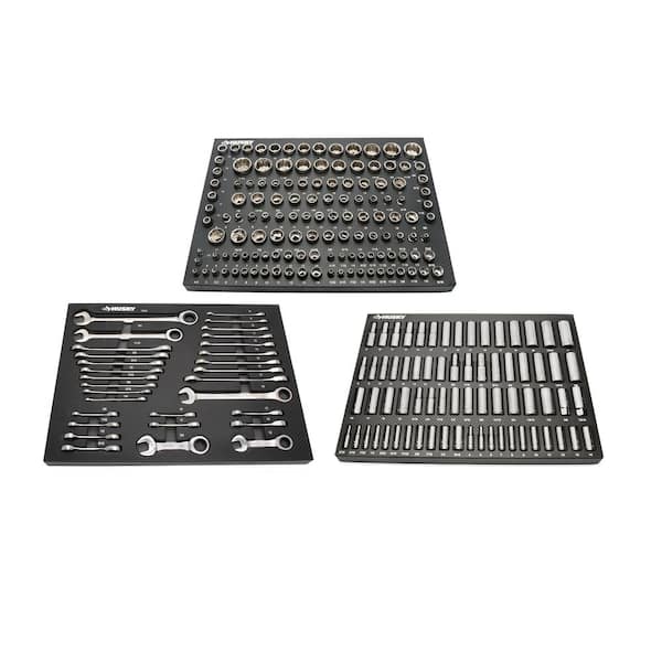 1/4 in., 3/8 in. and 1/2 in. Socket and Ratcheting Wrench Mechanics Tool Set with EVA Storage Trays (230-Piece)