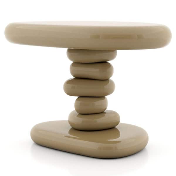 Brune 21.7 in. Light Brown Modern Oval High Gloss Low Profile MDF End Table