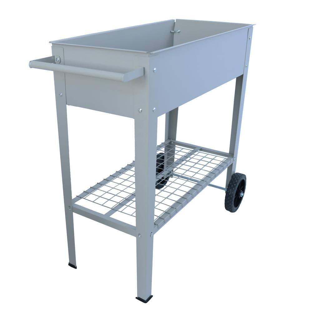 29.92 in. x 14.17 in. x 7.28 in. Mobile Metal Raised Garden Bed Cart, with 