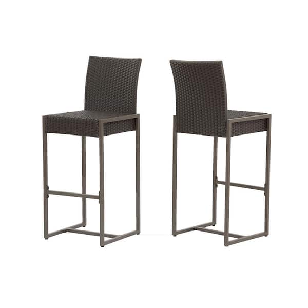 Taliyah Dark Brown Faux Rattan Outdoor Patio Bar Stool (2-Pack)