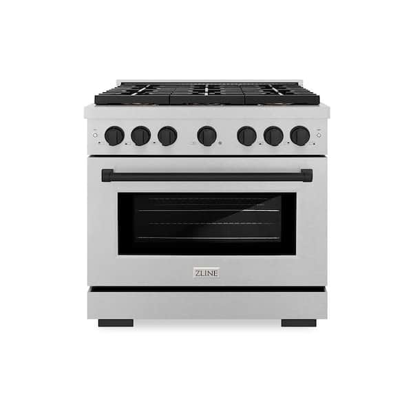 Autograph 36 in. 5.2 cu. ft. Dual Fuel Range with 6 Burner DuoPro Cooktop in Satin Stainless Steel and Matte Black