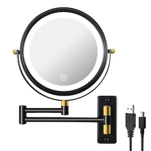 8 in. W. x 12 in. H Round 1/10 x Magnifying Extension Arm and 360° Swivel Wall Mounted Bathroom Makeup Mirror Black Gold