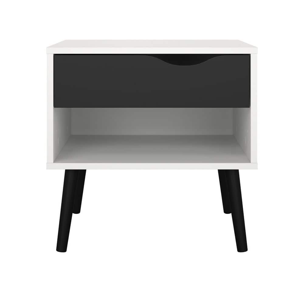 Diana Scandinavian Two-Tone White & Black Matte Nightstand with Drawer