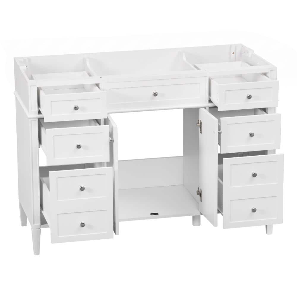 48 in.White Freestanding Bath Vanity,2 Soft Close Doors,6 Drawers,Adjustable Shelf,Cabinet Only