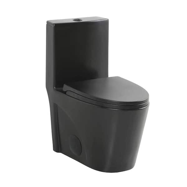 Ultraluxe 12 in. Rough-In 1-piece 1/1.6 GPF Dual Flush Elongated Toilet in Matte Black, Seat Included