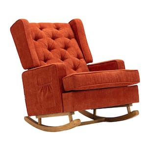 Orange Upholstered Mid Century Modern Rocker Oversized Wingback Rocking Armchair