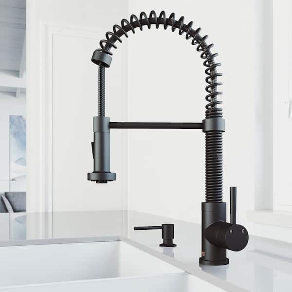 VIGO Edison Single Handle Pull-Down Sprayer Kitchen Faucet with Soap Dispenser in Matte Black