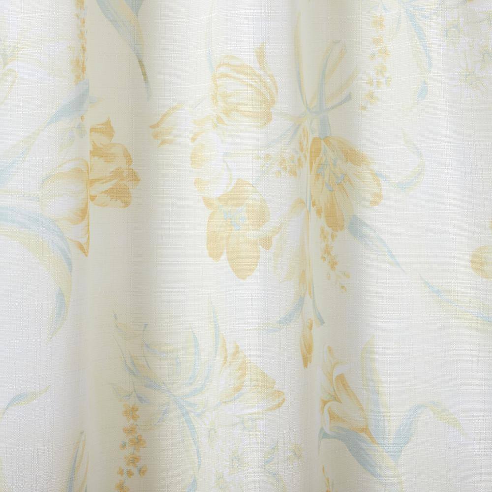 Yellow Floral Light Filtering Polyester Rod Pocket Curtain Panel Pair
