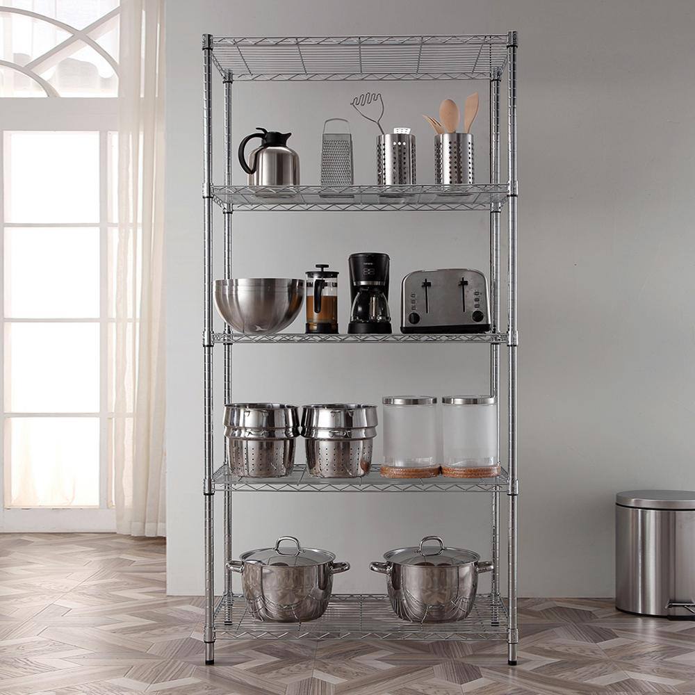 Chrome 5-Tier Adjustable Steel Utility Shelving Unit