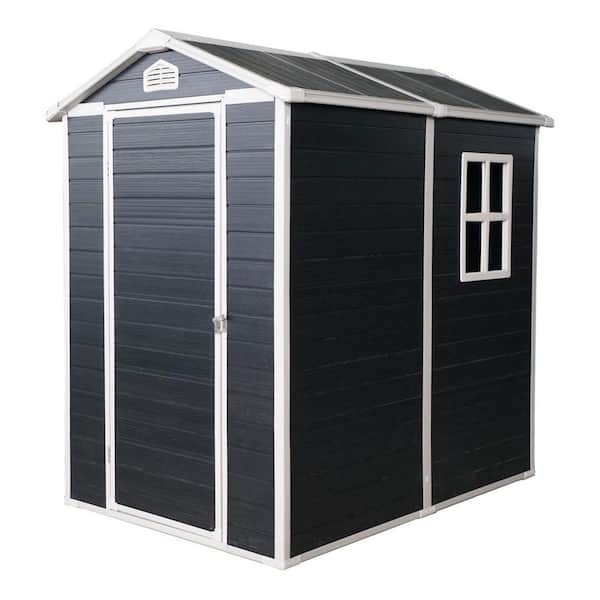 Outdoor 4 ft. W x 6 ft. D Resin Storage Shed with Floor, Window and Lockable Door Black (24 sq. ft.)