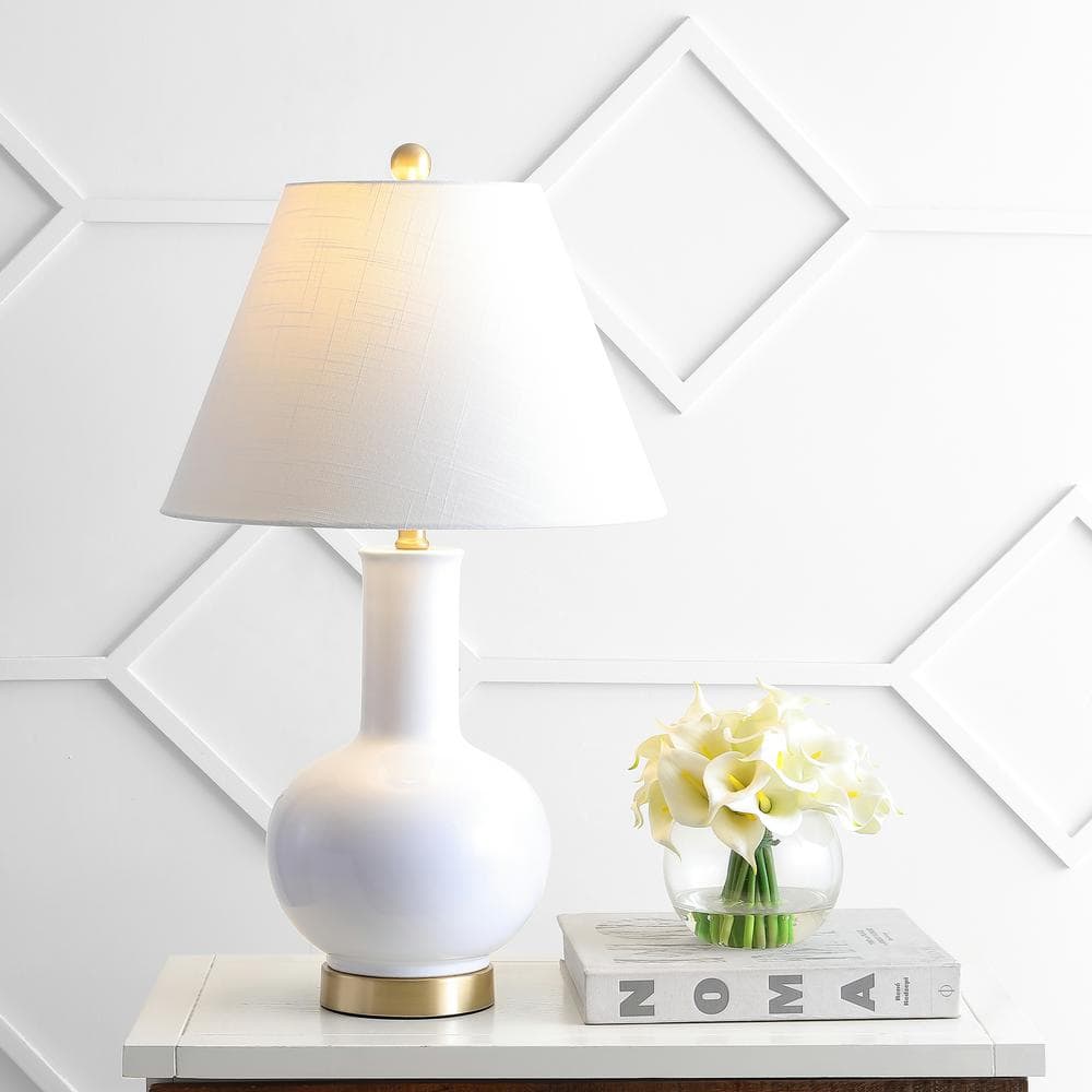 Han 27 in. White/Brass Gold Ceramic/Iron Contemporary USB Charging LED Table Lamp price history on PriceWatchPro