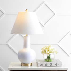 Han 27 in. White/Brass Gold Ceramic/Iron Contemporary USB Charging LED Table Lamp