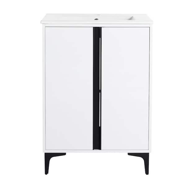 Boosicavelly 24.00 in. W 18.30 in. D 33.90 in. H Single Sink Freestanding Bath Vanity in White with White Ceramic Top