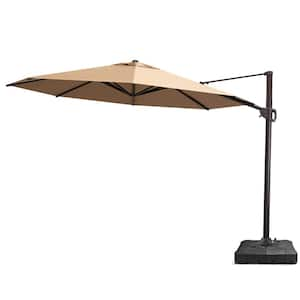 12 ft. Large Outdoor Cantilever Umbrella Heavy-Duty Offset Patio Umbrella with Base in Tan