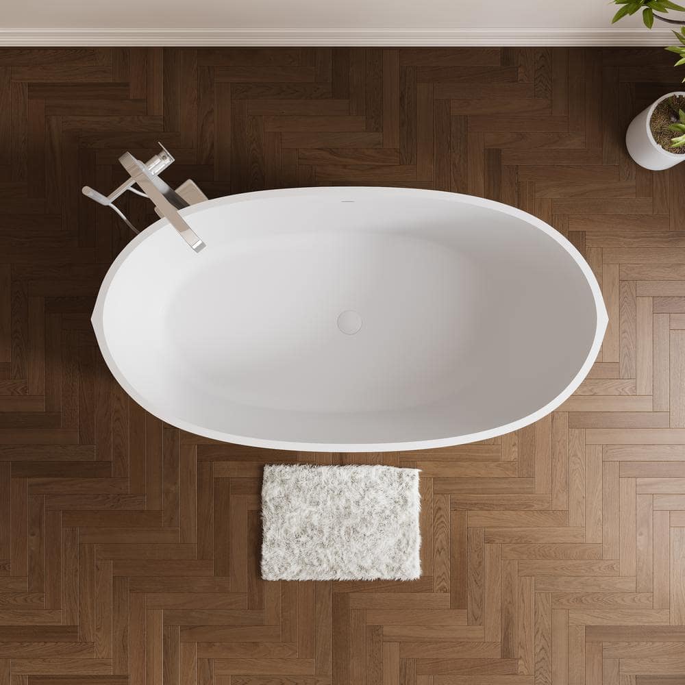 65'' Matte White Solid Surface Freestanding Soaking Bathtub