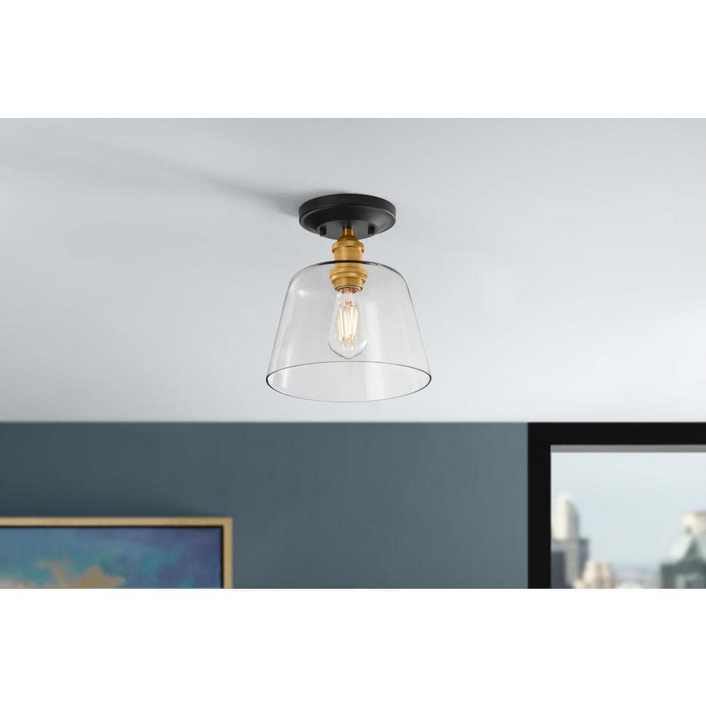 Home Decorators Collection Sherman 1-Light Black Semi Flush Mount with ...