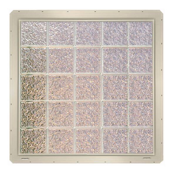 CrystaLok 39.25 in. x 39.25 in. x 3.25 in. Ice Pattern Glass Block Window with Almond Colored Vinyl Nailing Fin