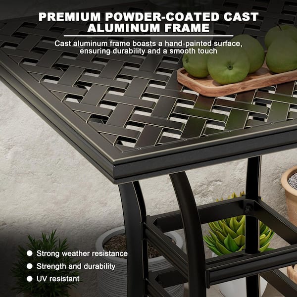 Mondawe 3-Piece Black Cast Aluminum Square Table Outdoor