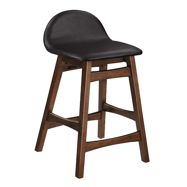 Juno 24 in. Brown Low Back Wood Bar Stool Counter Stool with Faux Leather Seat 2 Set of Included