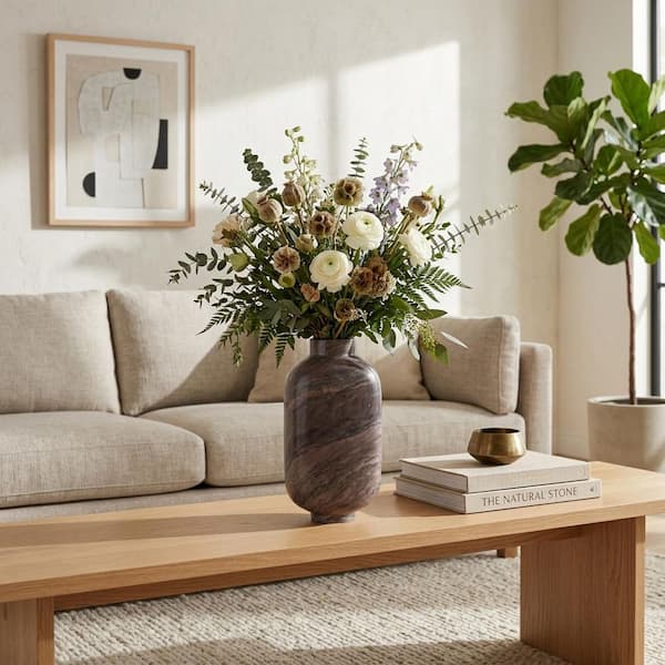 Liv & Skye 12 in. Brown Stone Urn Levanto Decorative Vase 19034