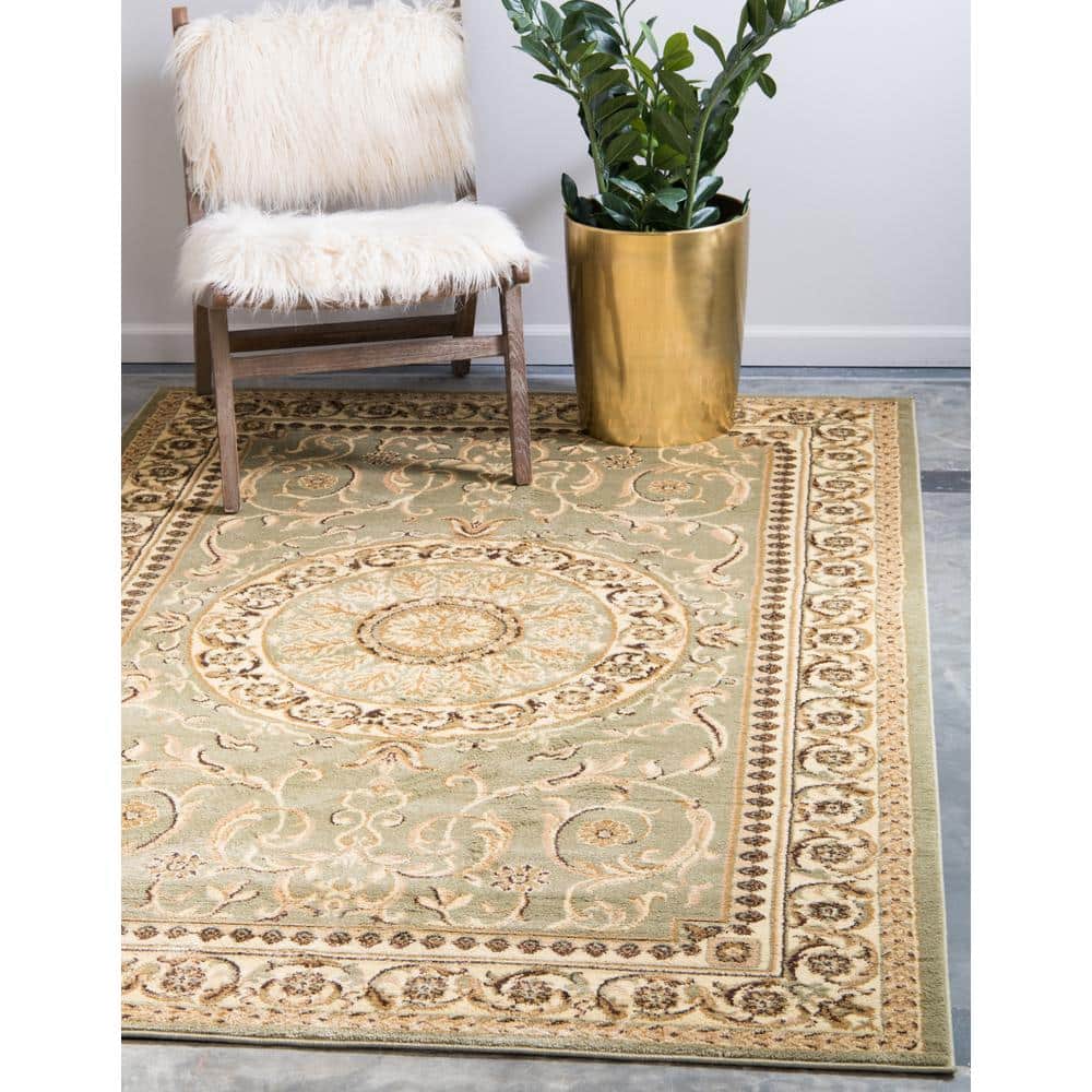 Elegant Green Rectangular Indoor Rug - Stain-Resistant Synthetic 5' x 8'