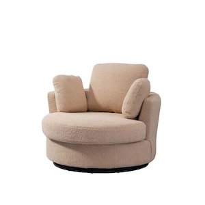 Light Camel Teddy 360° Swivel Accent Barrel Chair with 3 Pillows