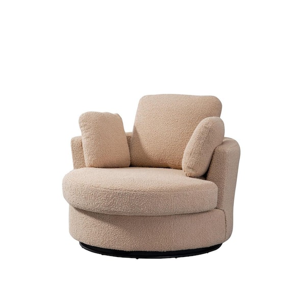Unbranded Light Camel Teddy 360° Swivel Accent Barrel Chair with 3 Pillows