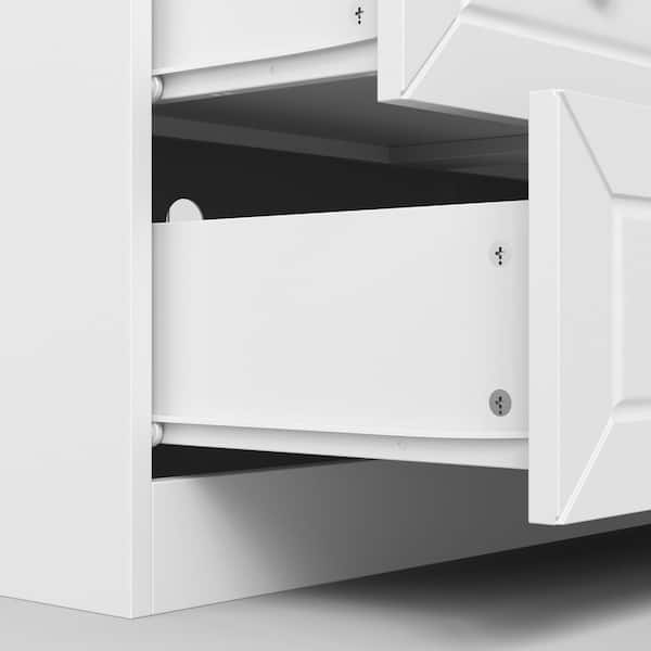 FUFU&GAGA White Wood Buffet with Glass Doors, 6-Color LED Lighting