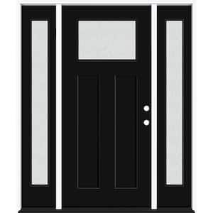 Legacy 64 in. x 80 in. 1/4 Toplite Rain Glass LHIS Primed Black Finish Fiberglass Prehung Front Door w/Dbl 12 in. SL