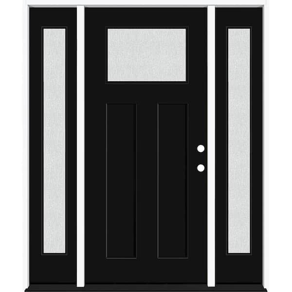 Legacy 68 in. x 80 in. 1/4 Toplite Rain Glass LHIS Primed Black Finish Fiberglass Prehung Front Door w/Dbl 14 in. SL