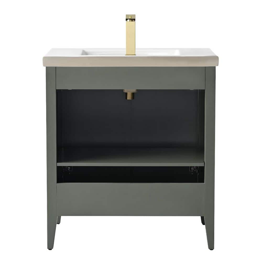 30" Green and Gold Poplar Wood Single Sink Bathroom Vanity