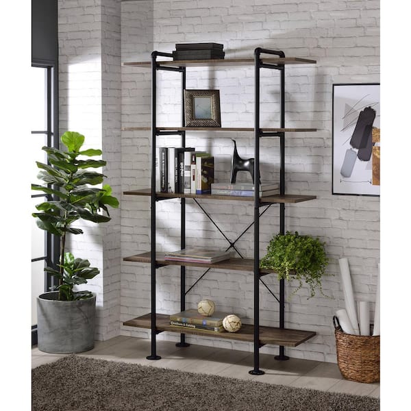 Acme Furniture Nefo 39 in. W Rustic Oak and Black Wood 5 Shelf
