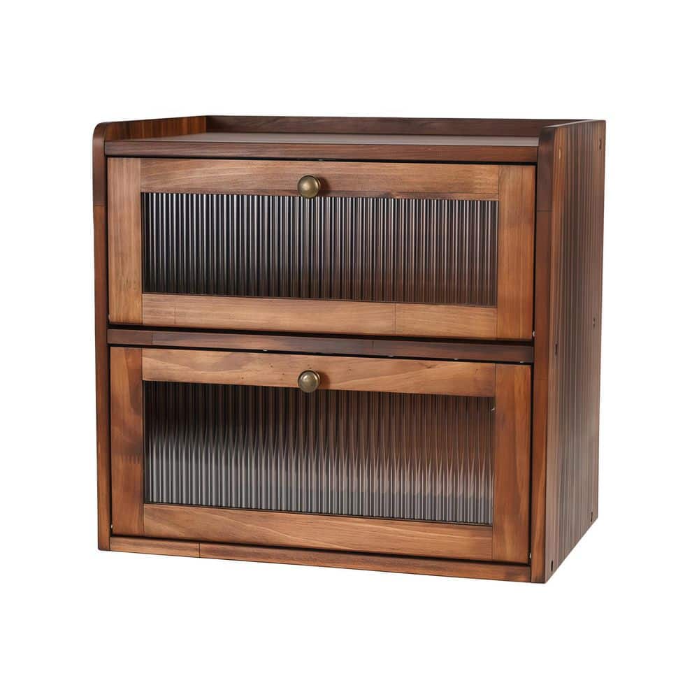 Esepony 2 Layer Wooden Bread Box and Storage Container for Kitchen Countertop, Pantry Shelf and Food Organization Brown (1-Pack) SO480808