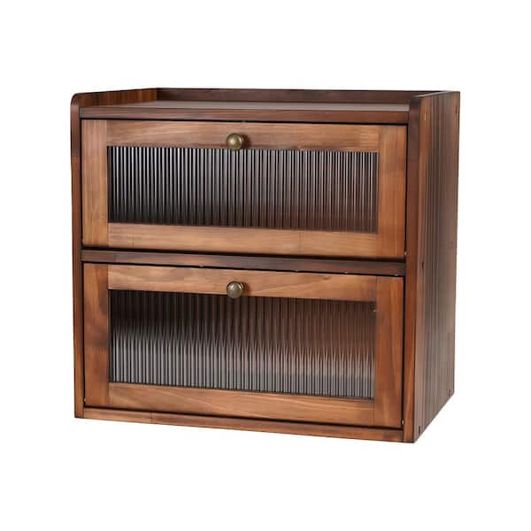 2 Layer Wooden Bread Box and Storage Container for Kitchen Countertop, Pantry Shelf and Food Organization Brown (1-Pack)