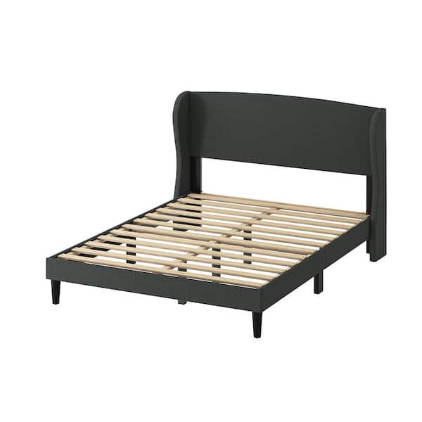 Eckhard Charcoal Upholstered Wingback Full Platform Bed with Tapered Legs